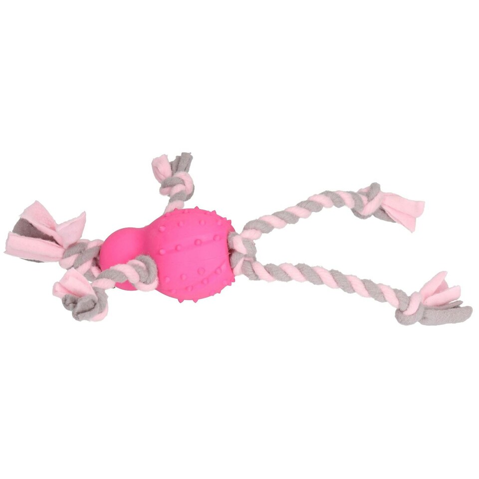 image 1 of Pink Small Dog Puppy Fleecy Man Rubber Play Toy Great For Teeth & Gums