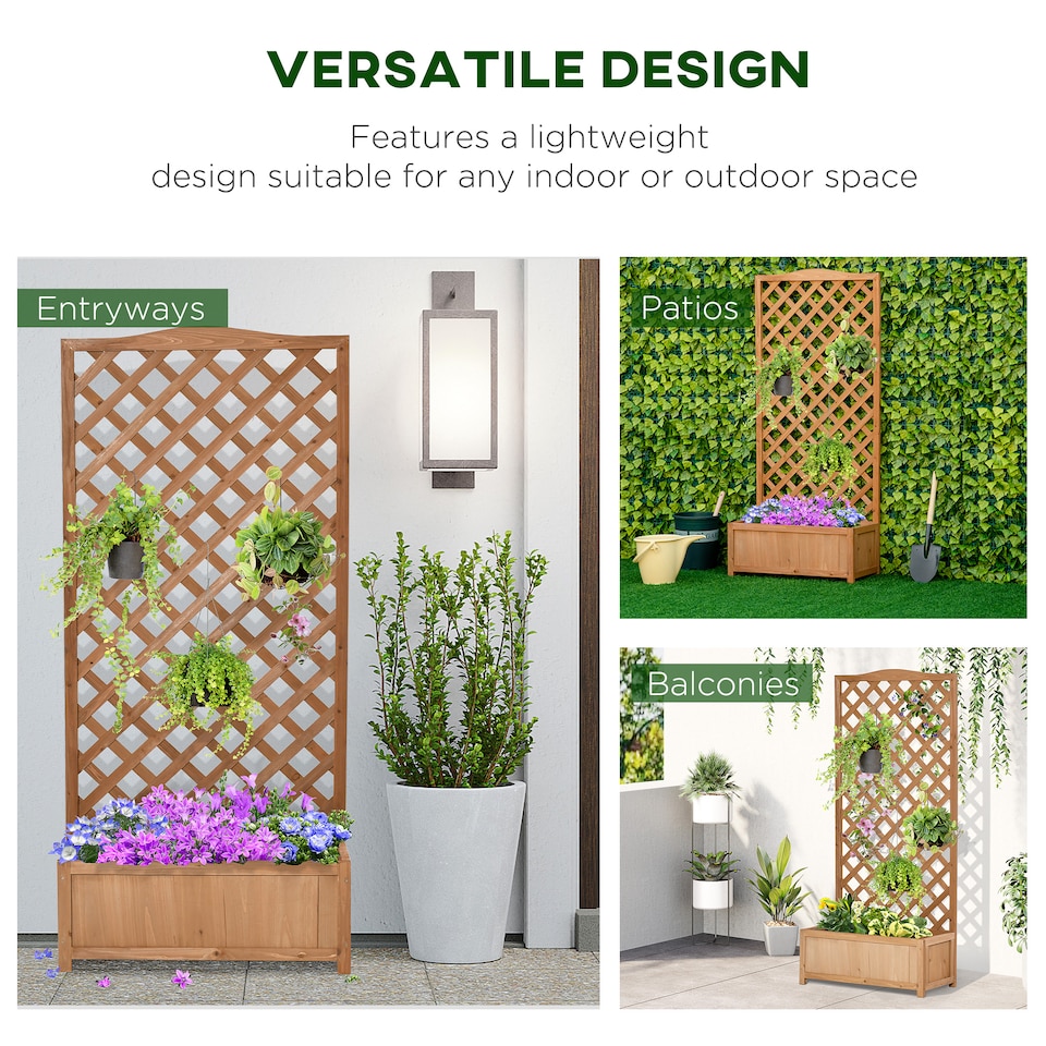 image 1 of Outsunny Garden Wooden Planter Box with Trellis Flower Raised Bed Brown | Brown | Brown