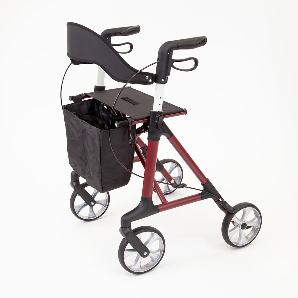 The Ramp People TRP7 Folding Rollator Walker with Seat, Bag & Backrest - Red