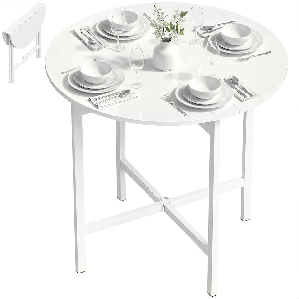 image 1 of HOMCOM Folding Dining with Steel Frame for Small Spaces, White
