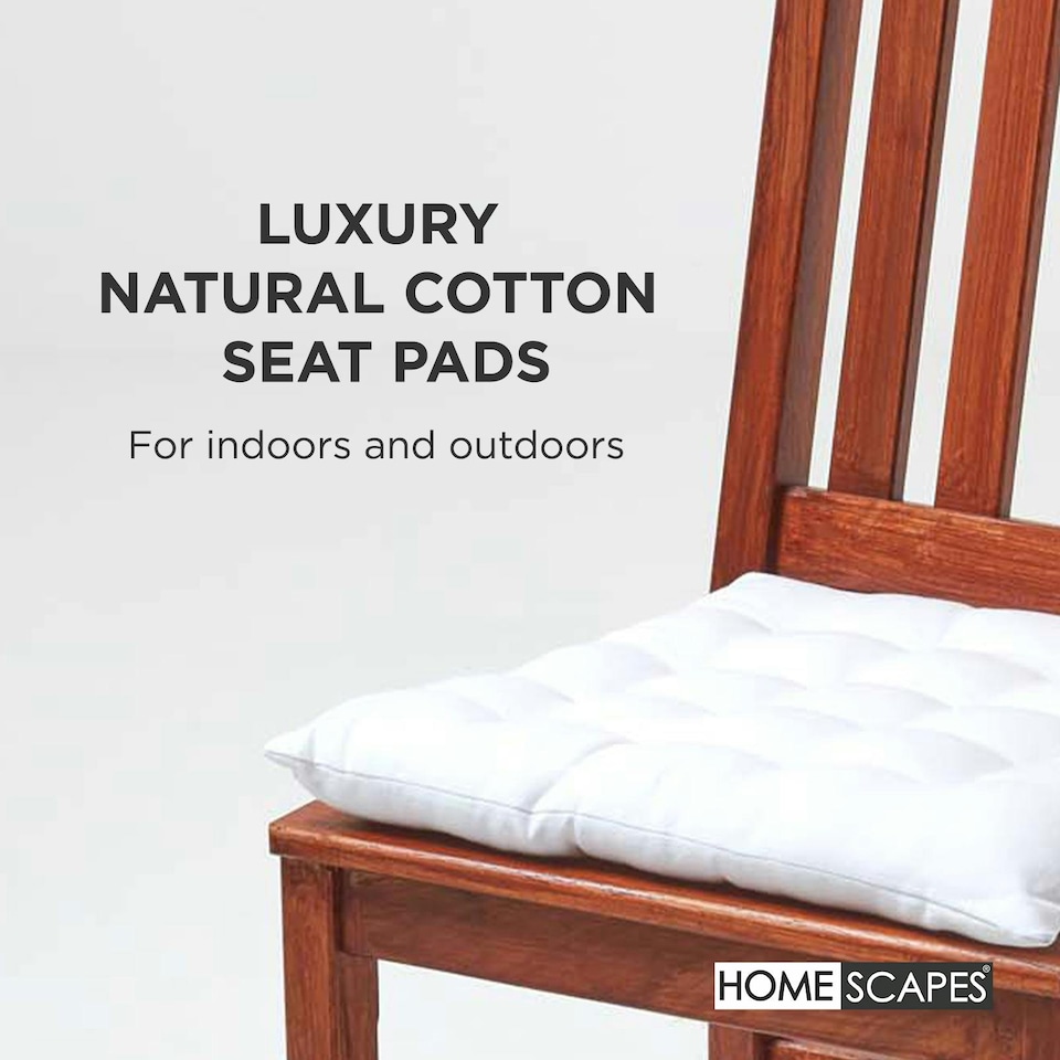 image 1 of Homescapes Seat Pad Luxury Cotton Indoor Outdoor Garden Dining Cushion | White | 40 x 40 cm | 1
