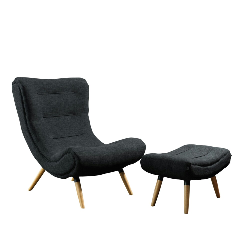 image 1 of Madelia Textured Fabric Accent Chair and Stool - Black