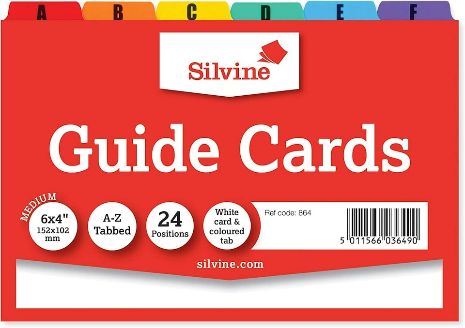 image 1 of White Cards And Coloured Tab A-Z Guide Cards 152 x 102mm (6"x4")