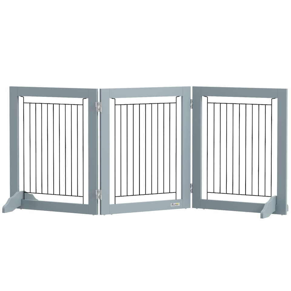 image 1 of PawHut Foldable Wooden Pet Gate w/ 3 Panels 2 Support Feet for Small Dogs