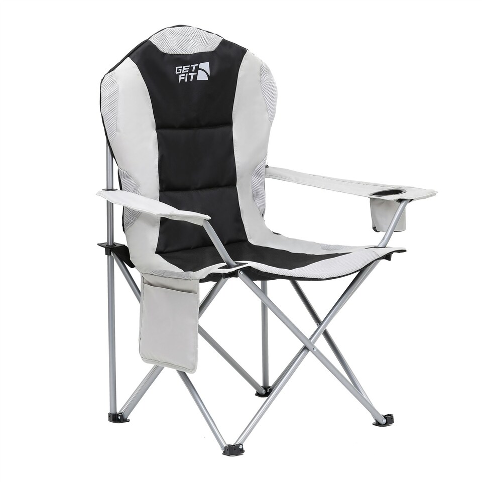 image 1 of Get Fit Premium Folding Camping Chair - Thick Padded With Magazine Pocket, Cup Holder & Carry Bag - Lightweight 3Kg - Capacity 130Kg - Single | Grey | 1
