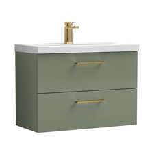 Balterley Wall Hung Bathroom 2 Drawer Vanity Unit and 1 Tap Hole Ceramic Basin, with Handles | Green