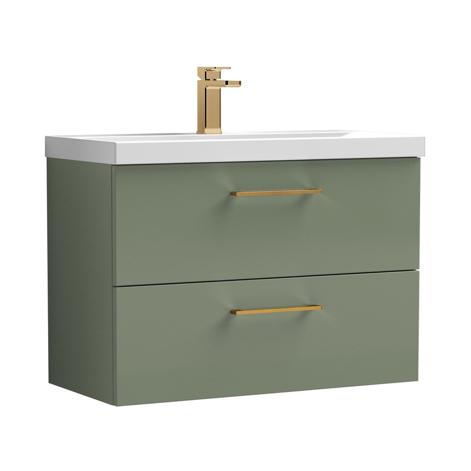 image 1 of Balterley Wall Hung Bathroom 2 Drawer Vanity Unit and 1 Tap Hole Ceramic Basin, with Handles | Green