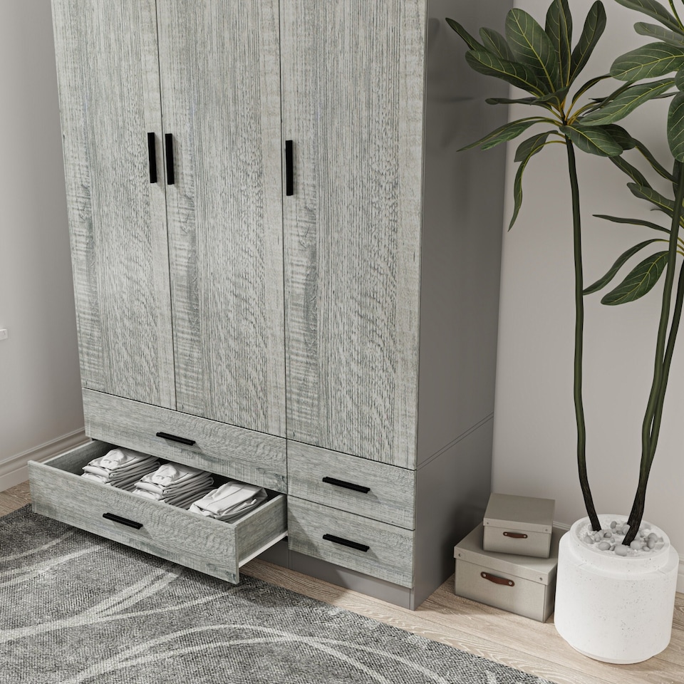 image 1 of 3 Door 4 Drawer Wardrobe With Hanging Rail And Storage Shelf | Grey | Grey Carcass & Ash Grey Door | 1