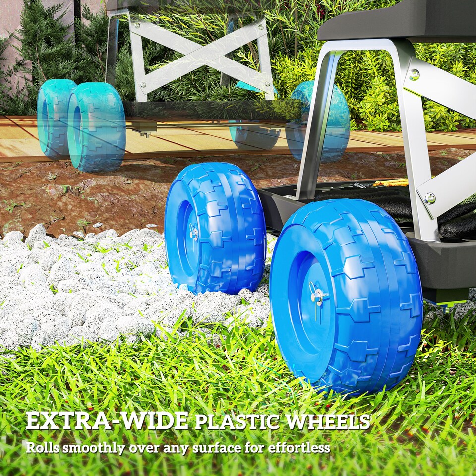 image 1 of Outsunny Garden Cart with Wheels, Tool Tray for Weeding, Planting, Blue