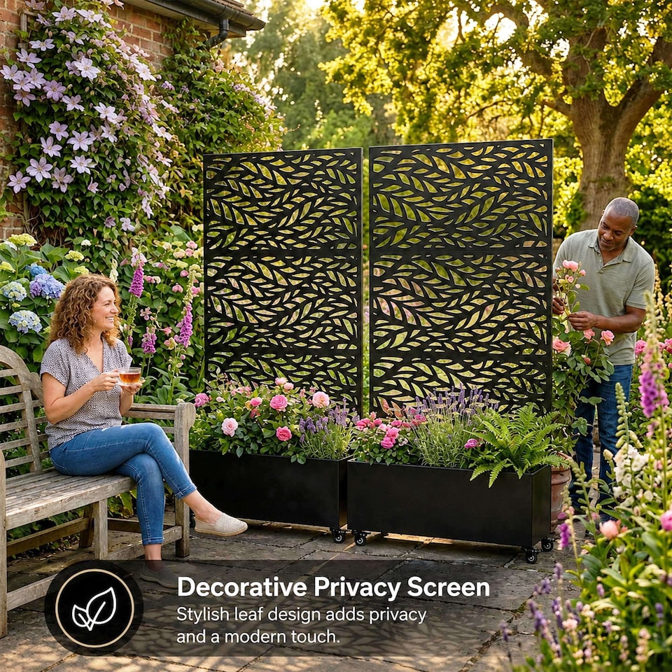 image 1 of Nicoman Metal Privacy Screen with Planter Pot Leaf Pattern