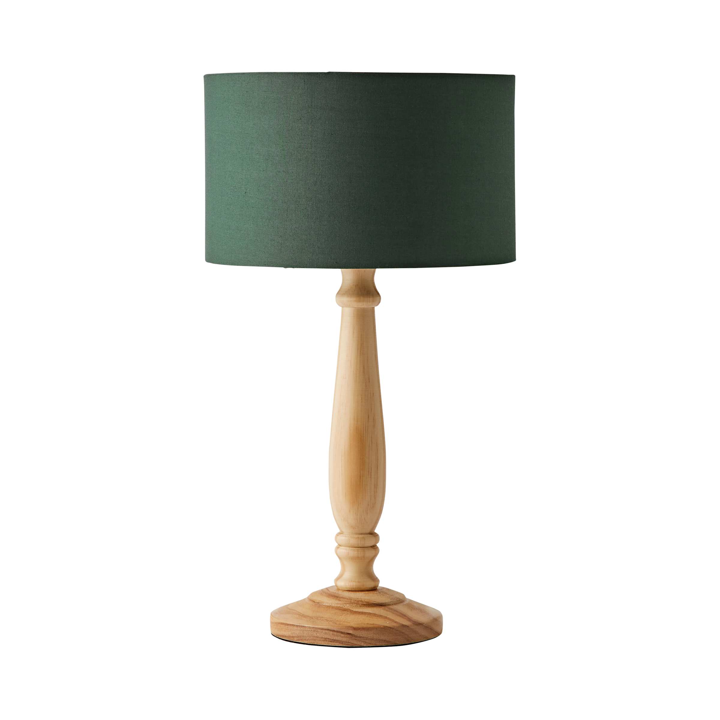 ValueLights Victoria Light Wood Traditional Table Lamp with Fabric Drum Shade & LED Bulb in Green