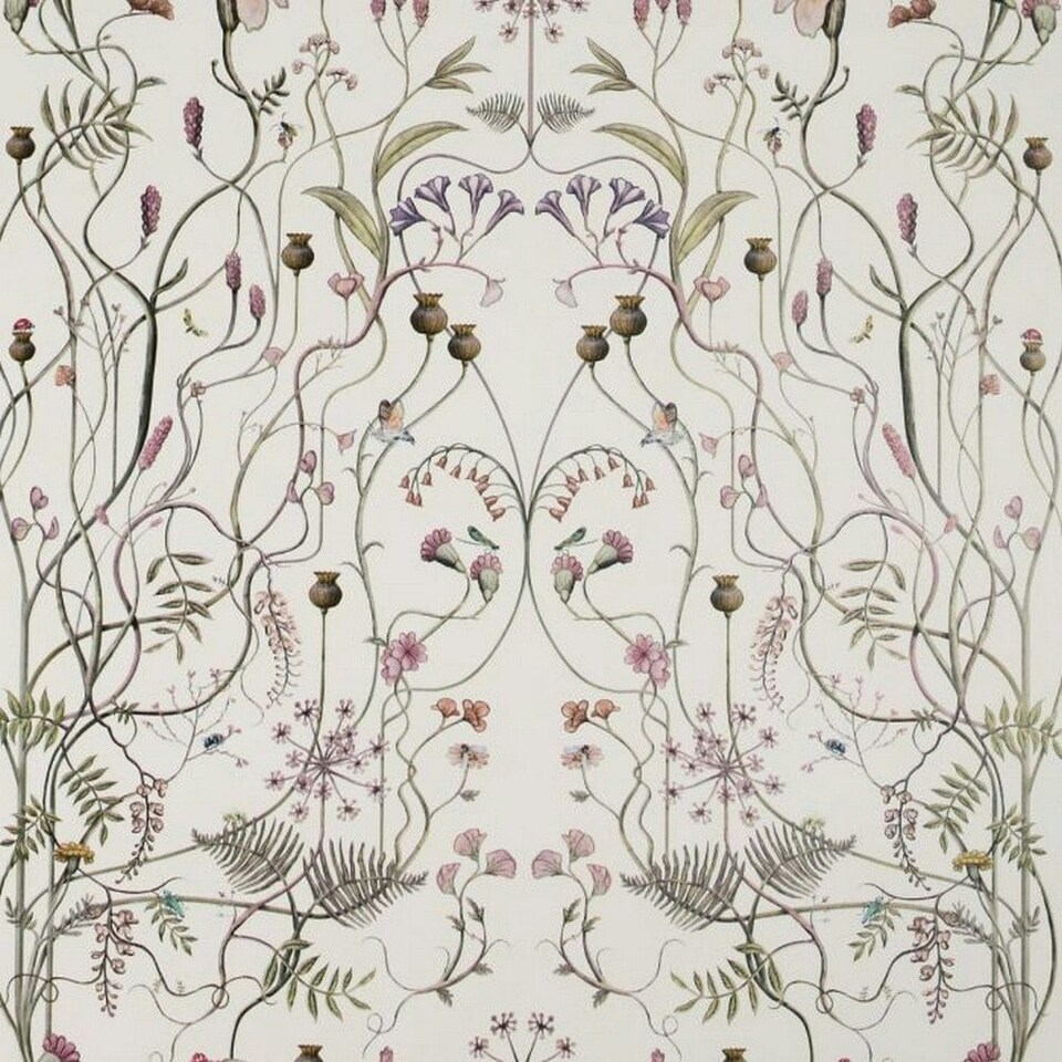 image 1 of The Chateau By Angel Strawbridge The Wild Flower Garden Wallpaper - Off White/Green/Pink - 10m x 53cm | White