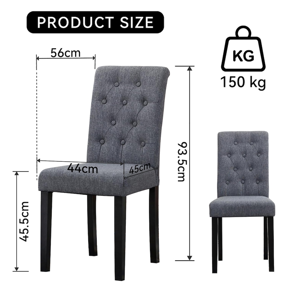 image 1 of MCC Direct Set of 2 Fabric Linen Button Back Kitchen Dining Chairs