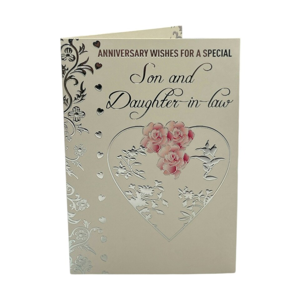image 1 of Son & Daughter-In-Law Traditional Heart Design Anniversary Wishes Card
