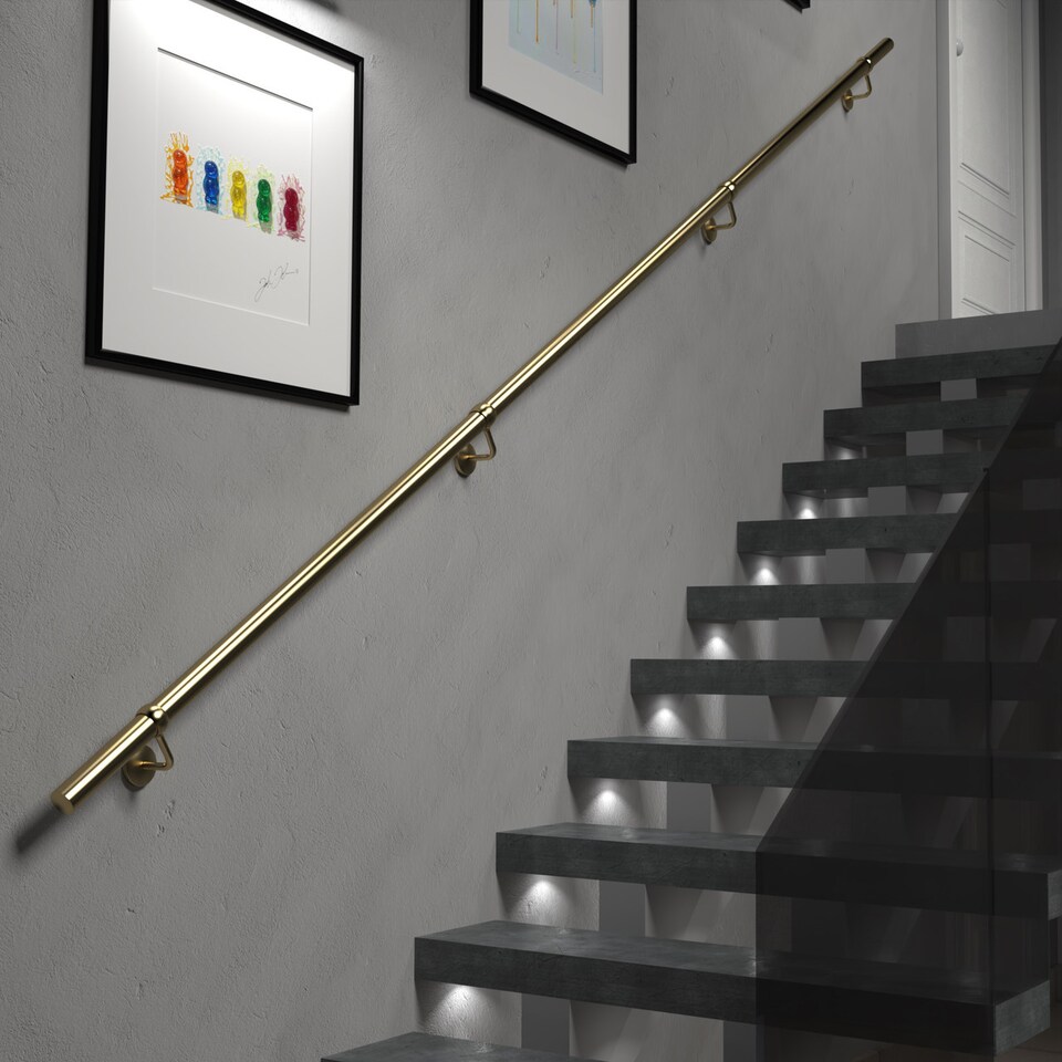 image 1 of Stiley Living 3.6m Brass Wall-Mounted Stair Handrail Kit with Brackets & Fixings