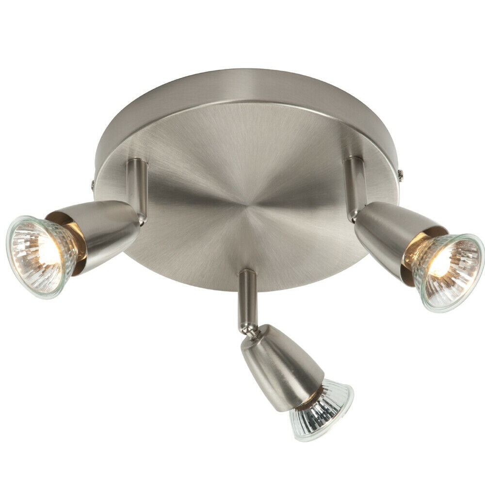 Loops LED Adjustable Ceiling Spotlight Satin Nickel Triple GU10 Dimmable Downlight in Metallics