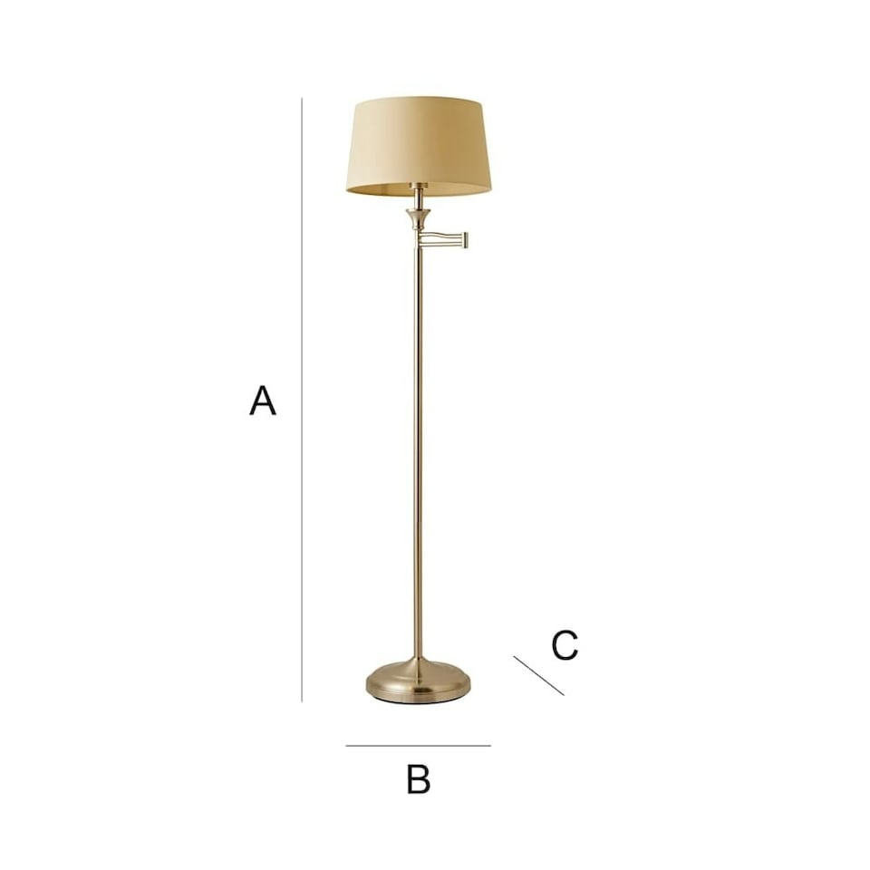 image 1 of ValueLights Adjustable Swing Arm Floor Lamp In Brushed Chrome Finish With Beige Light Shade