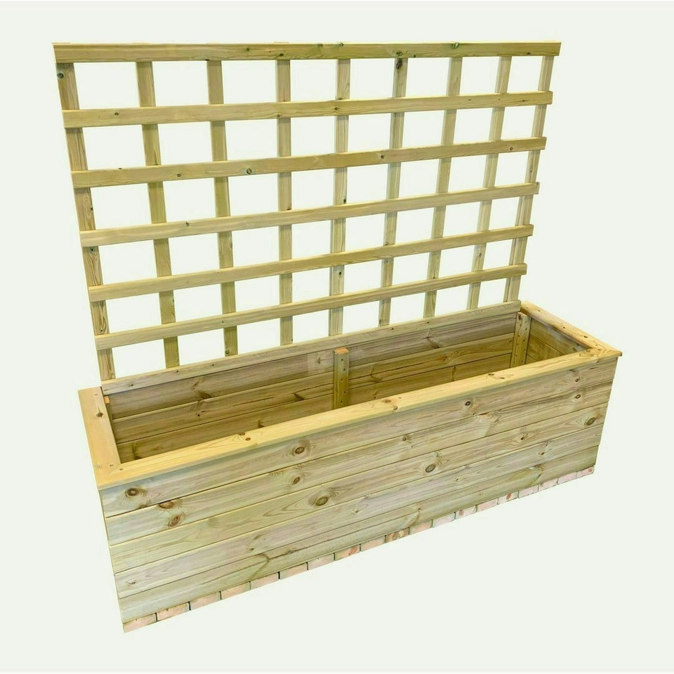 image 1 of Multi Pack of 3 - Deluxe Extra Large Trough with Trellis - Timber - L58 x W183 x H52 cm - Partially Assembled