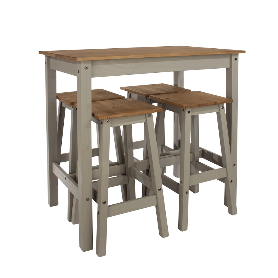 image 1 of Premium Corona Linea Breakfast Dining Set with Table and 4 High Stools - Grey Waxed Pine | Grey | Grey | 1
