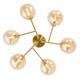 image 5 of Designer Satin Gold 6-Arm Ceiling Light Fixture with Amber Tinted Glass Shades | Gold