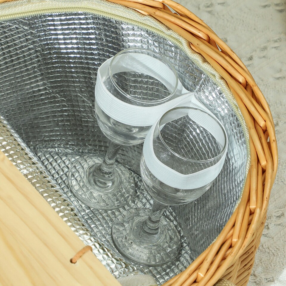 image 1 of Outsunny Wicker Picnic Basket for 2 with Pine Wood Lid, Light Brown