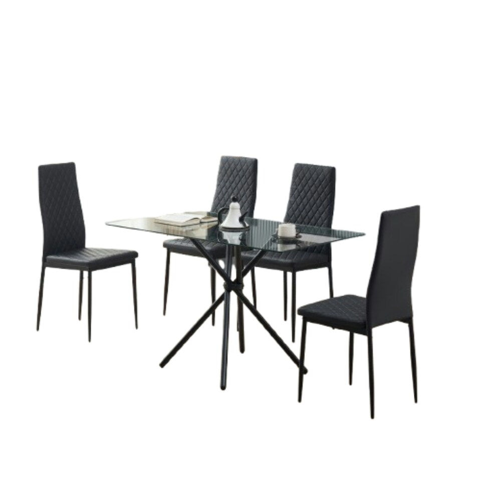 image 1 of Miami Dining Table with 4 Emily Leather Chairs Black