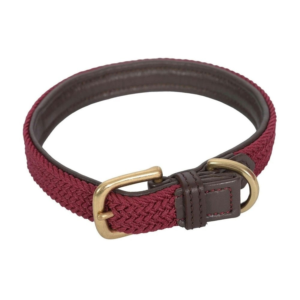 Weatherbeeta Plaited Leather Dog Collar - Brown/Maroon - XXL