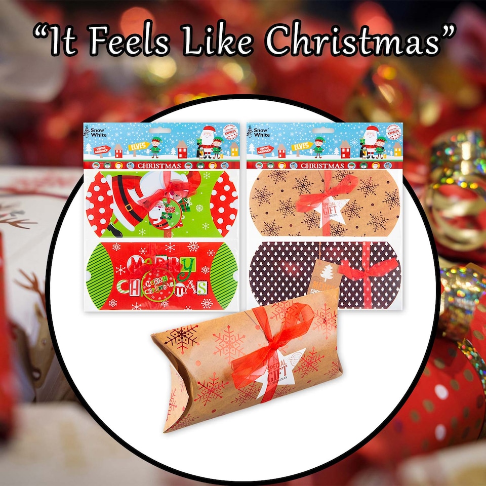 image 1 of vfm-estore Christmas Gift Boxes 2 Xmas Themed Designs - 18x9x4cm Pair