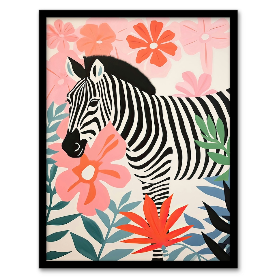 image 1 of Unsuccessful Camouflage Zebra Pastel Colour Pink Black Framed Wall Art Print A4