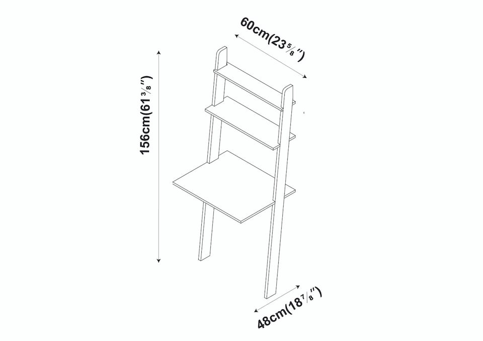 image 1 of Ladder Desk With 2 Shelves | White | 1