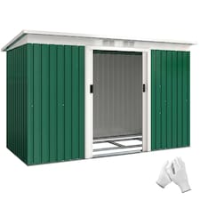 Outsunny 9 x 4FT Metal Garden Storage Shed w/ 2 Door, Dark Green | Green