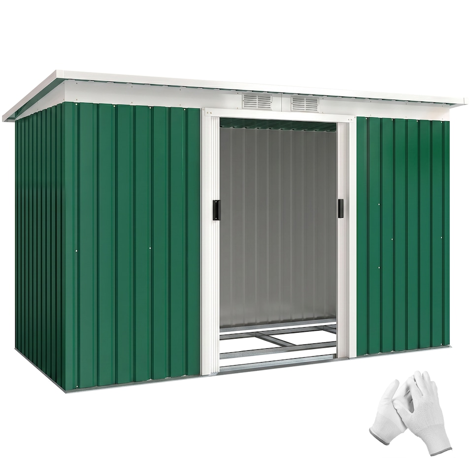 image 1 of Outsunny 9 x 4FT Metal Garden Storage Shed w/ 2 Door, Dark Green | Green