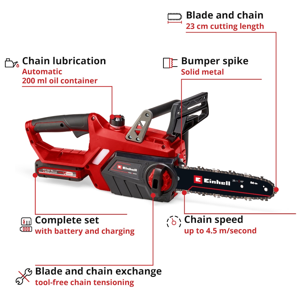 image 1 of Einhell Cordless Chainsaw 25cm PXC GE-LC 18/25-1 Li Kit (1x3,0Ah)