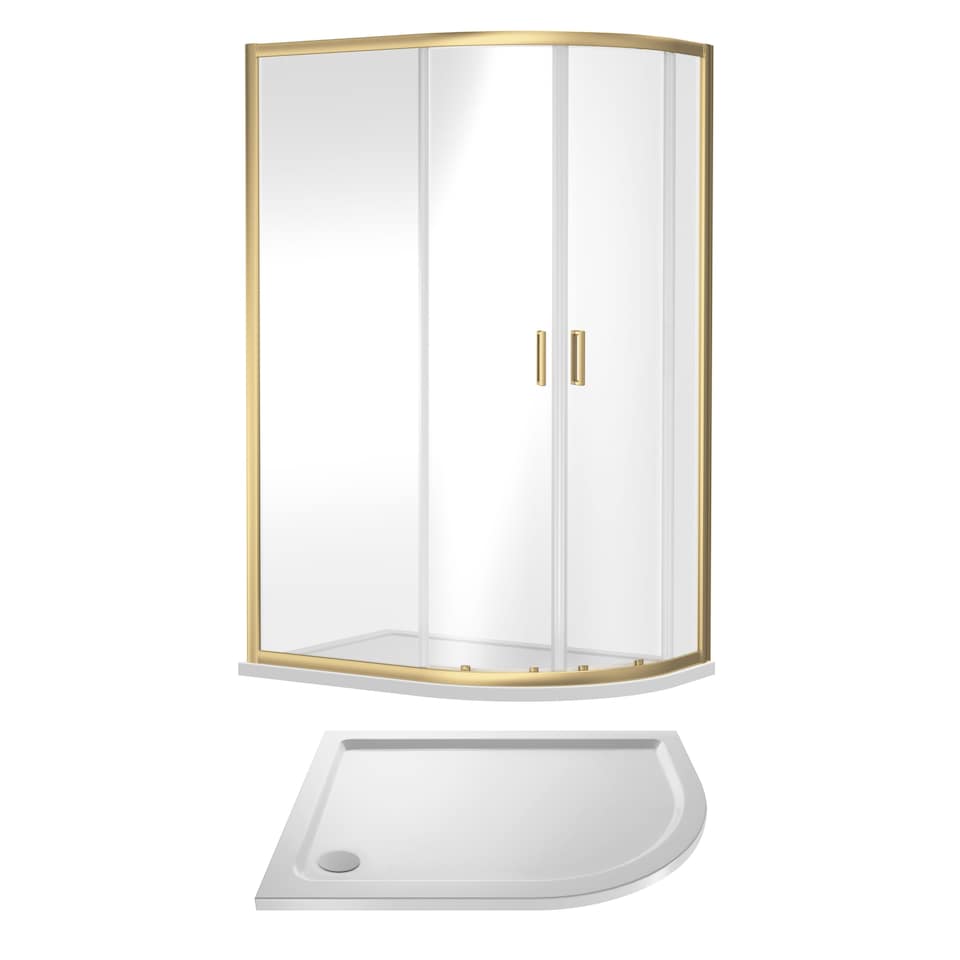 Balterley Right Hand Offset Quadrant Shower Suite with Safety Glass Enclosure & Tray | Copper | Brushed Brass | 2