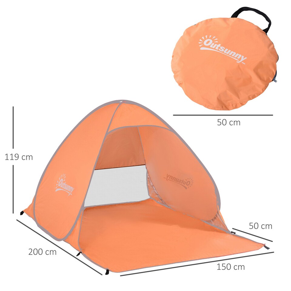 image 1 of Outsunny 2-3 Person Pop up Tent Instant Camping Tent Sun Shade Shelter Orange