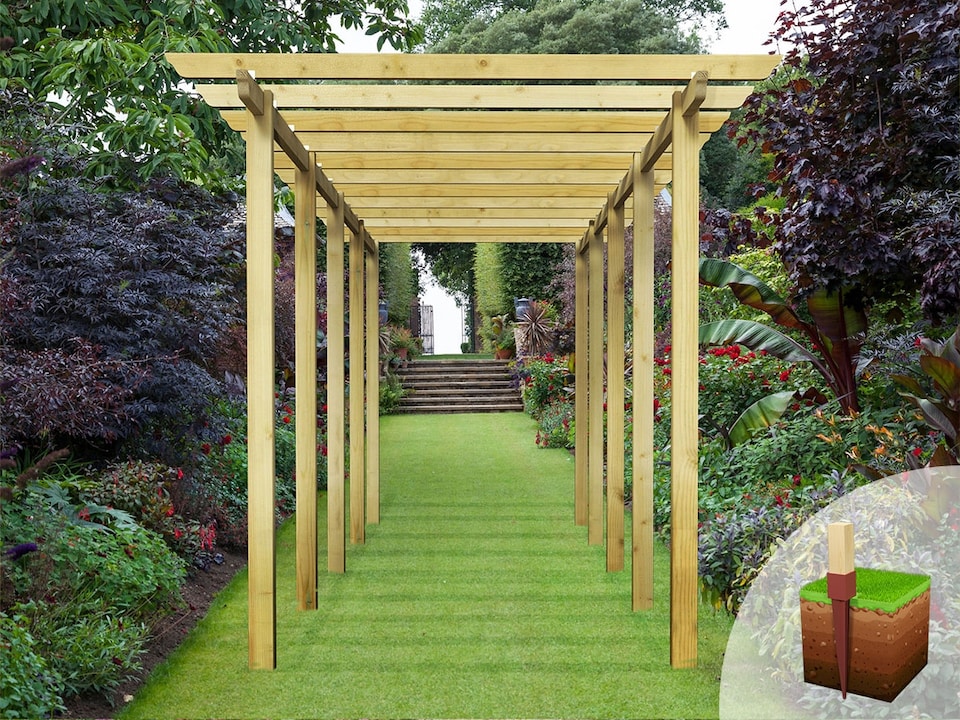 image 1 of eDecks Royal Walkway Garden Pergola w/ Steel Spikes 2.7m - 2.4x7.2m