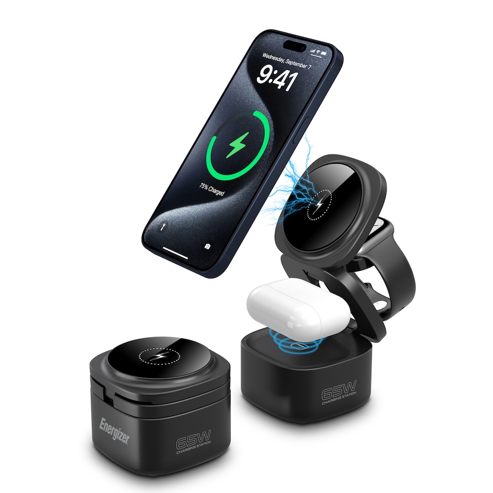 image 1 of Energizer 15W 5-in-1 QI Wireless Stand & Dock Black