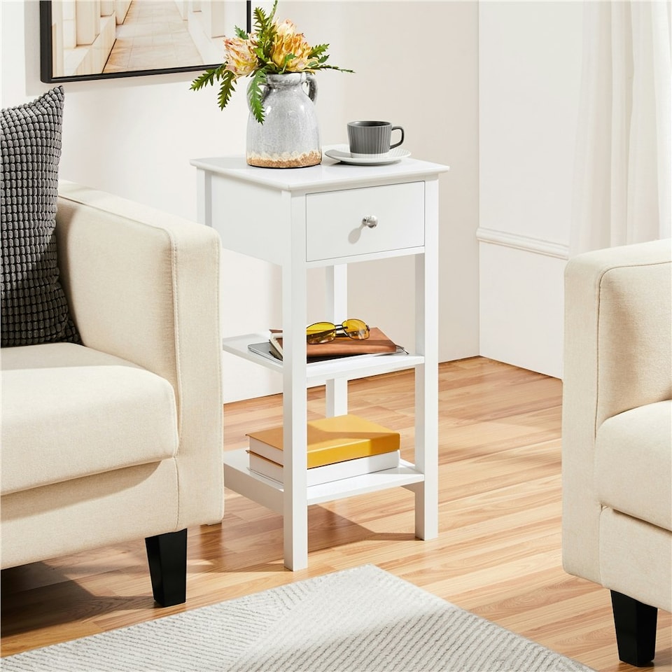 image 1 of Yaheetech Narrow Bedside Table with 1 Drawer 2 Shelves