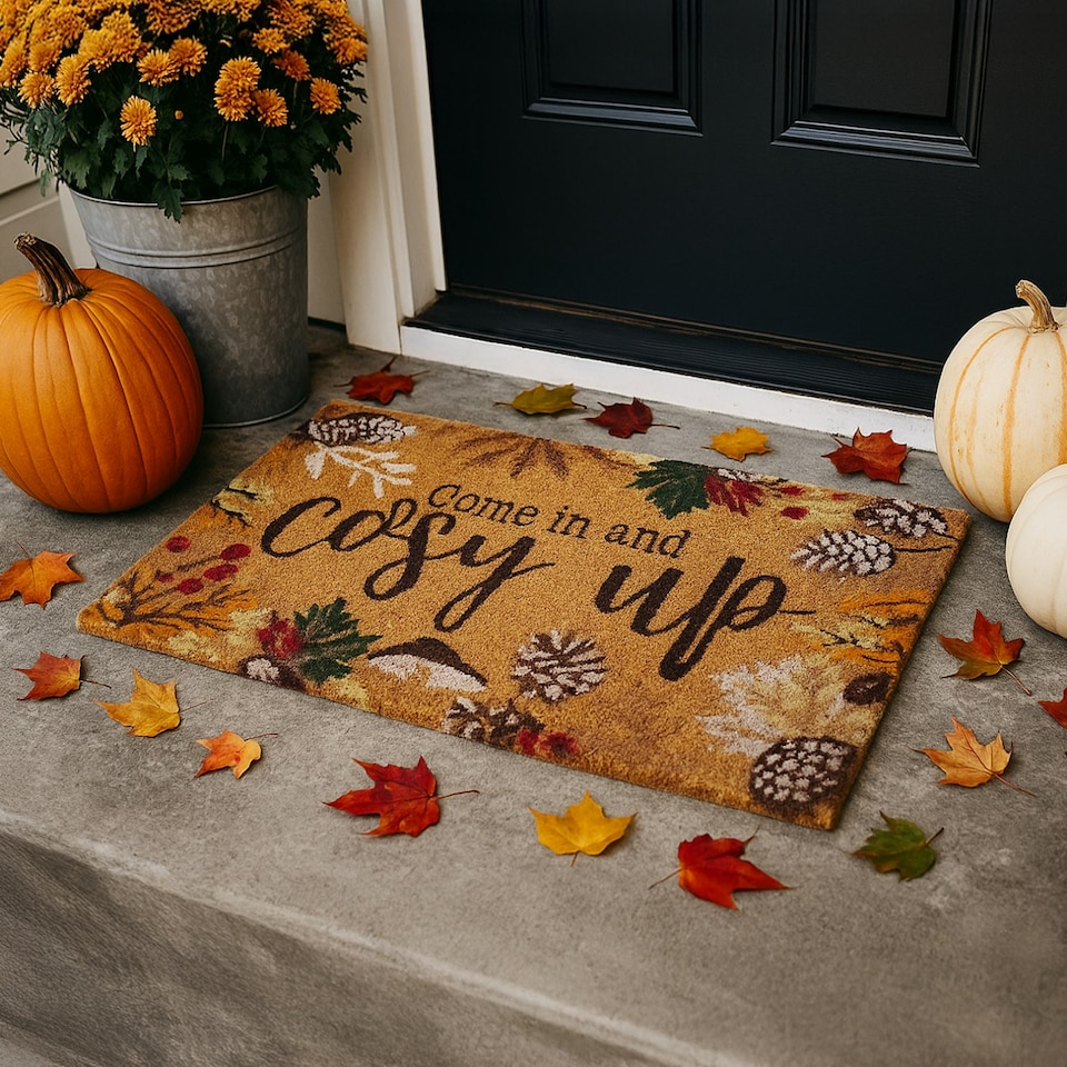 image 1 of Marco Paul Multicoloured Coir 'Cosy Autumn' Doormat 60x40cm Seasonal Entryway Mat