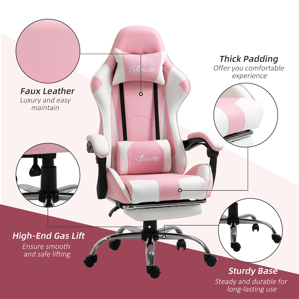 image 1 of Vinsetto Racing Gaming Chair w/ Lumbar Support, Office Gamer Chair, Pink
