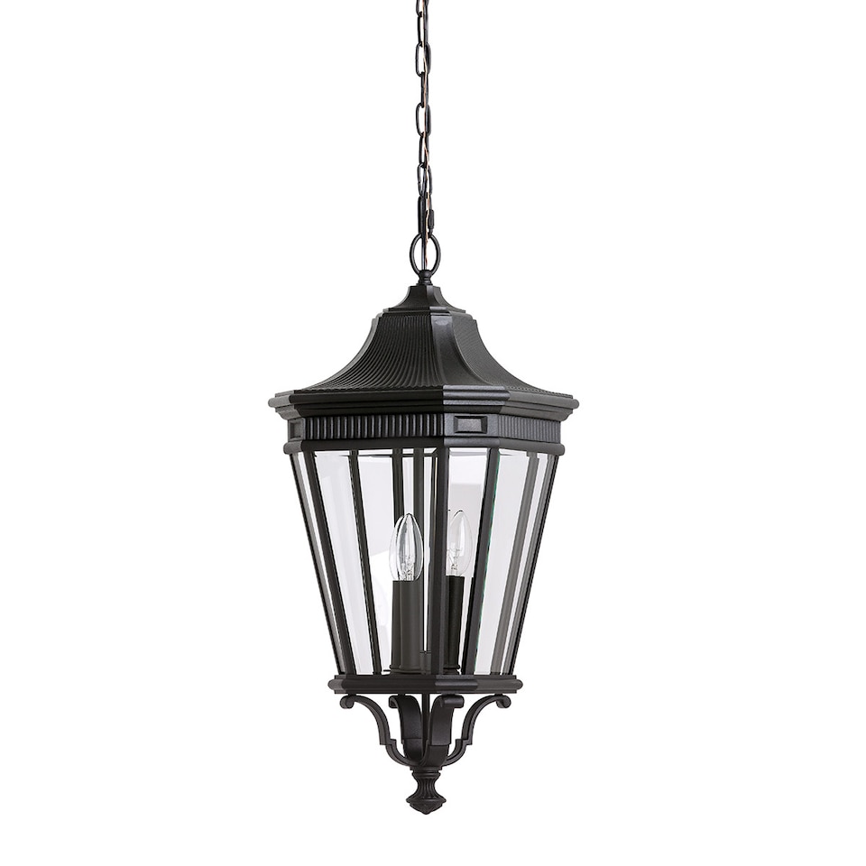 image 1 of Cotswold Lane 3 Light Large Outdoor Ceiling Chain Lantern Black, E14