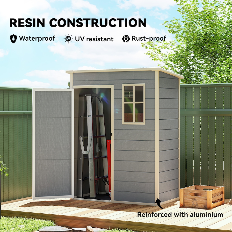 image 1 of Outsunny 5' x 3' Garden Shed with Floor, Outdoor Storage Shed with Lockable Door, Window and Vent for Garden, Patio, Grey | Grey | 1