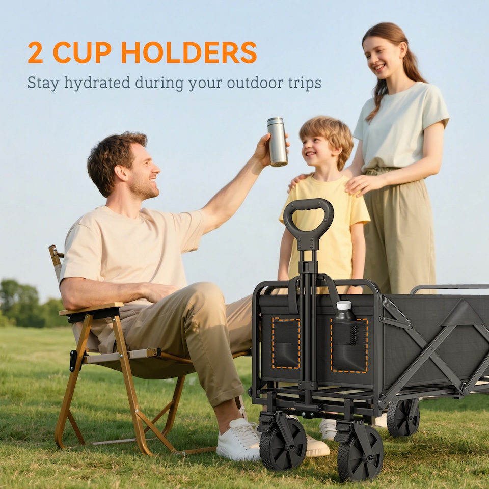 image 1 of Outsunny Folding Outdoor Storage Trolley Cart Bag Telescopic Handle Brakes Black
