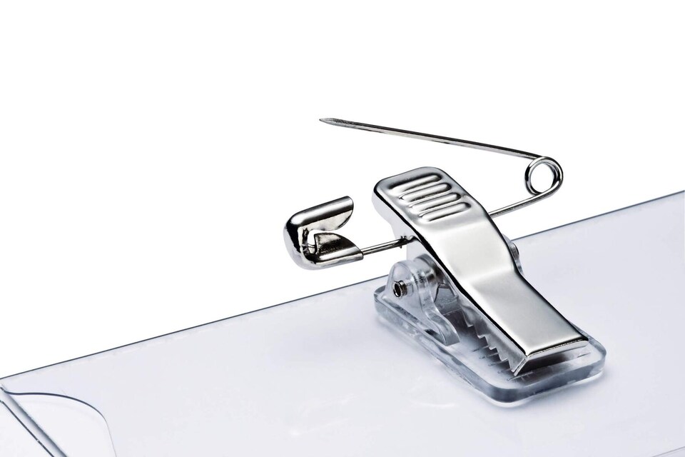 image 1 of Durable CLICK FOLD Convex Clip & Pin Name Tag Badge Holder | 25 Pack | 54 x 90mm