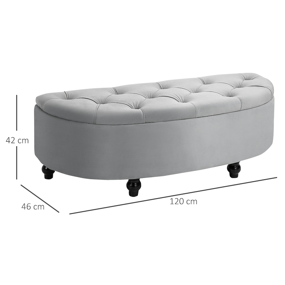 image 1 of HOMCOM Semi-Circle Storage Ottoman Bench Tufted Upholstered Accent Footrest