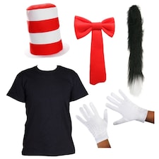 Crazy Cat Costume Set with Thin Fluffy Tail Black | S