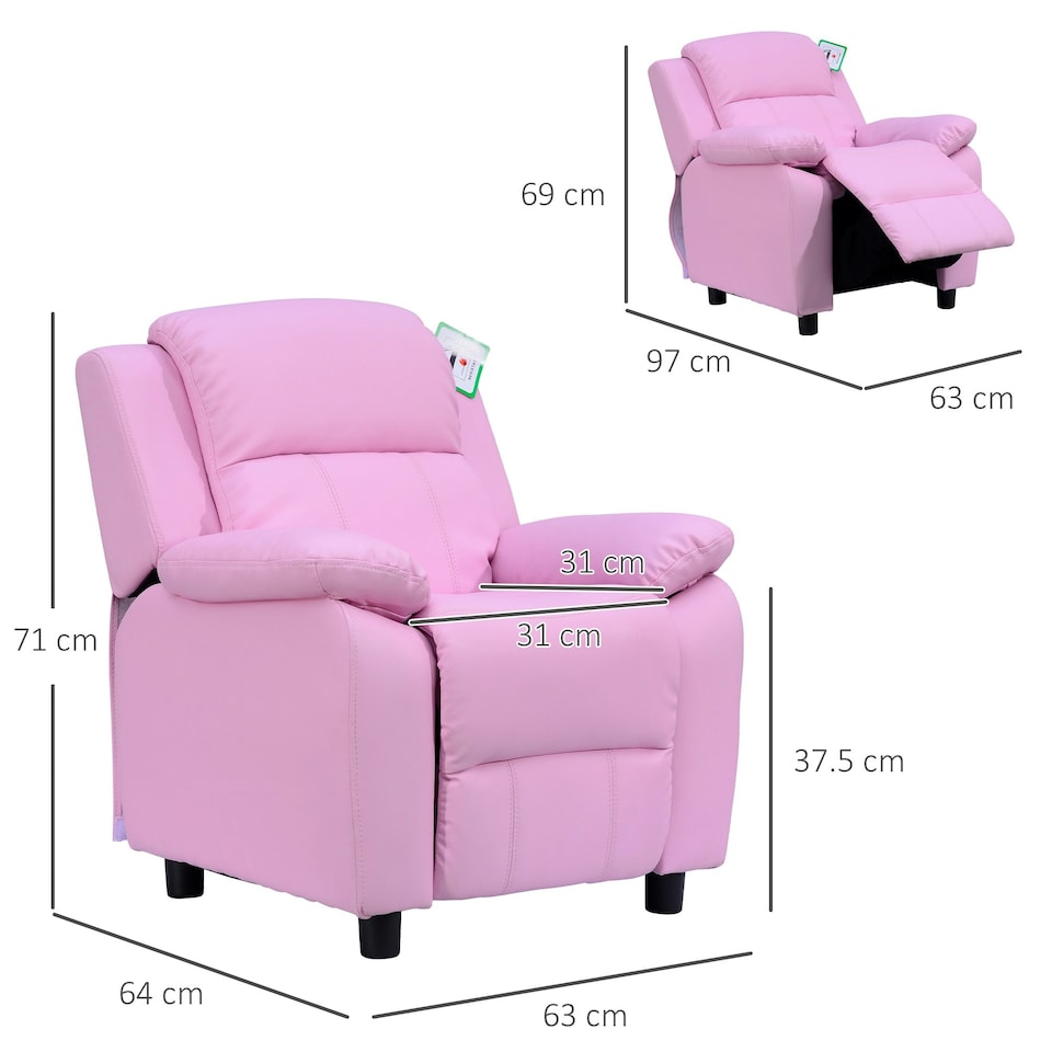 image 1 of HOMOM Kids Recliner Armchair PU Leather Game Chair Children Sofa Seat Pink