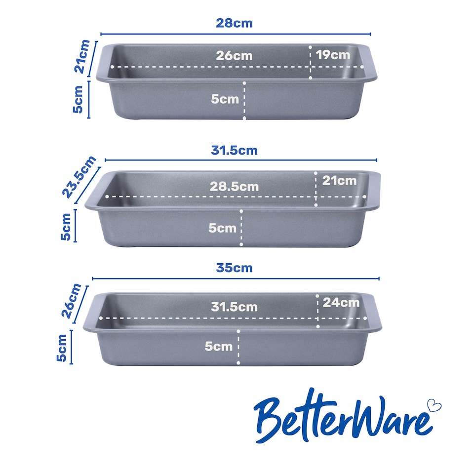 image 1 of BetterWare Essentials Non-Stick 3 Piece Deep Baking Tray Set