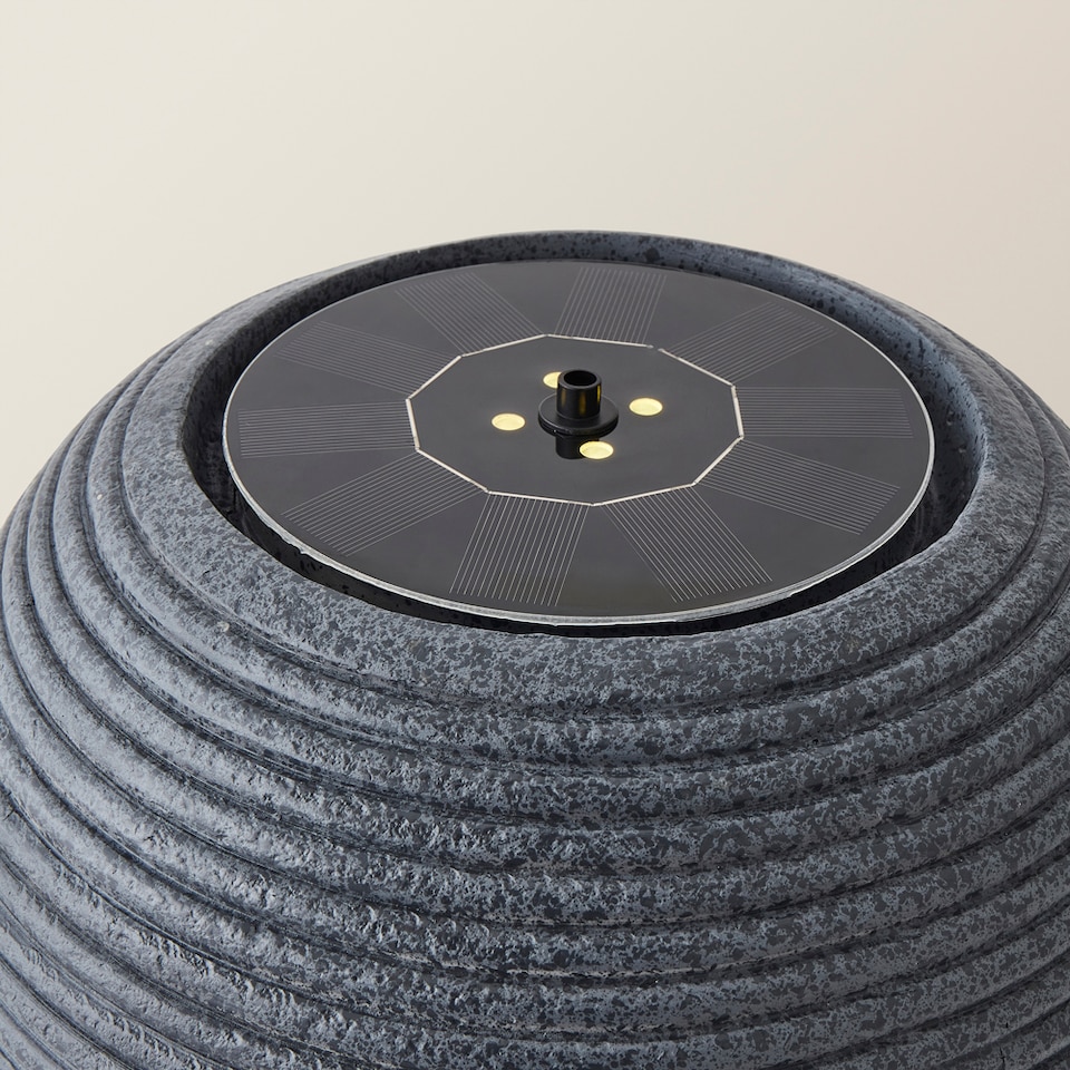 image 1 of ValueLights Round Ribbed Solar Power Outdoor Cascading Water Fountain | Grey