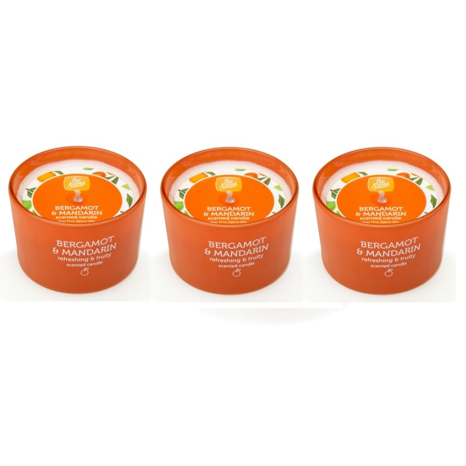 image 1 of Pack of 3 Pan Aroma Bergamot & Mandarin Scented Coloured Jar Candle 85g